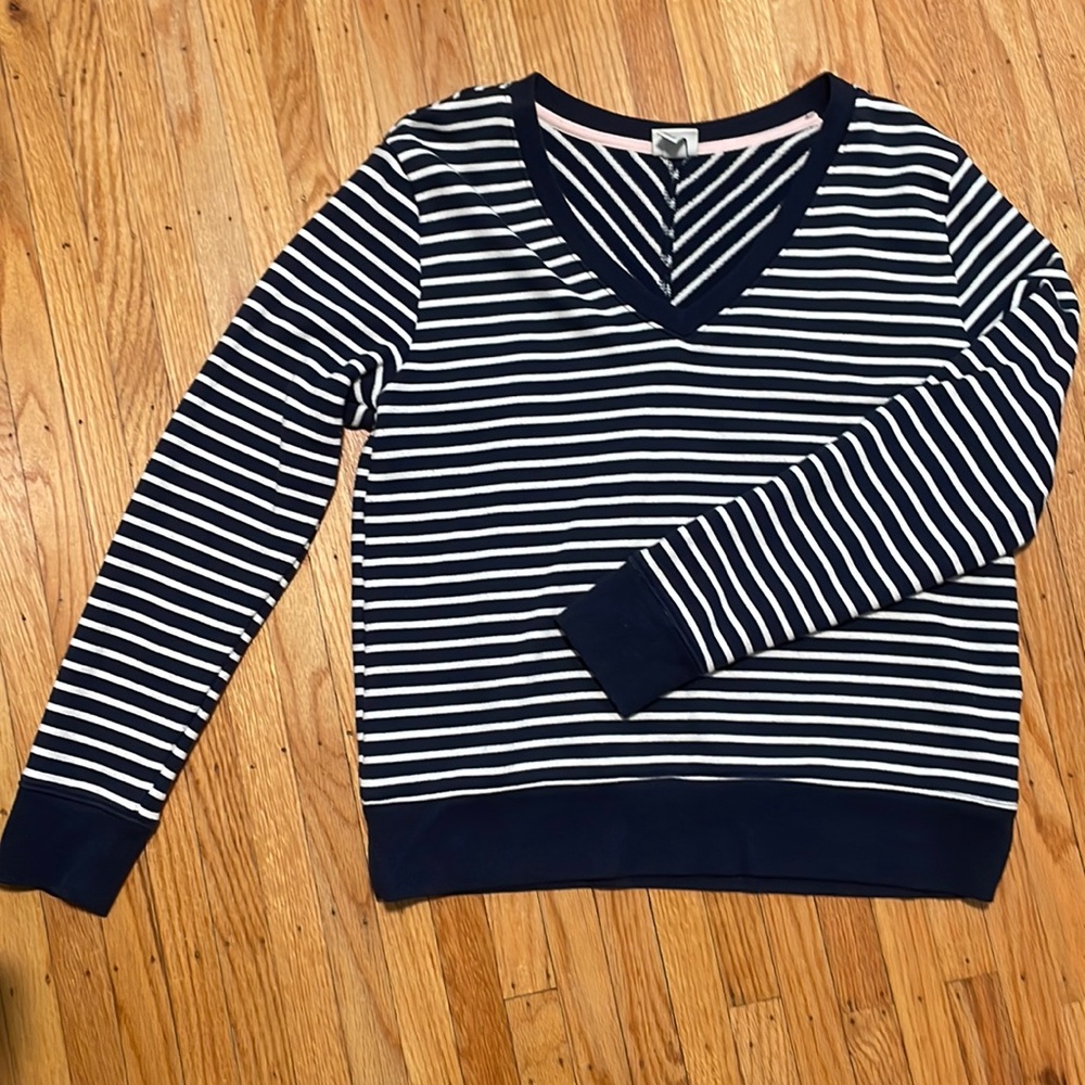 A new day navy blue striped top, size medium.